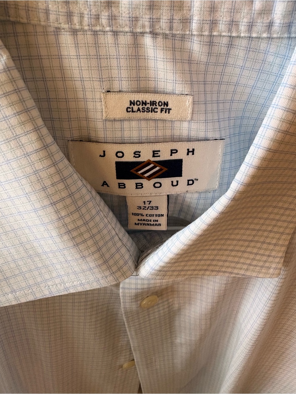 Joseph Abboud White Dress Shirt with Light Blue Windowpane
